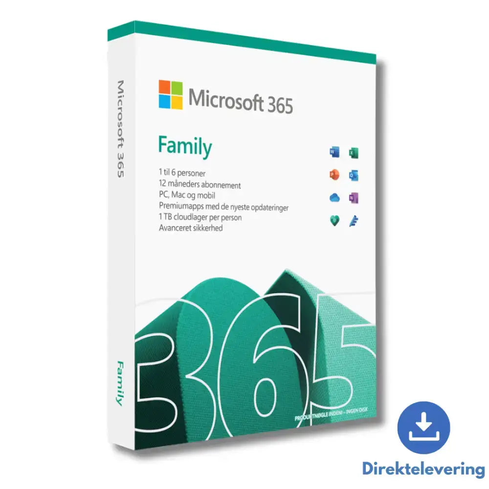 Microsoft Office 365 Family | 1 År | 6 Enheder | DK