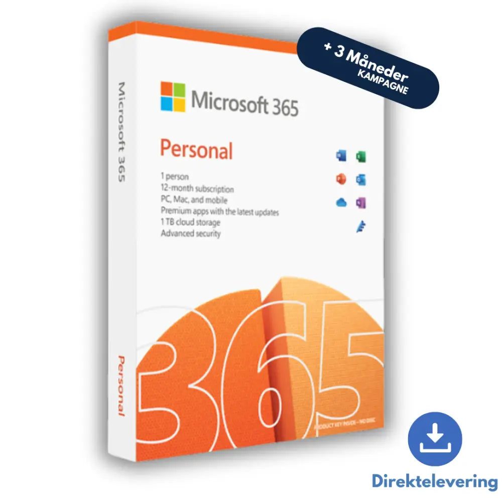 Microsoft Office 365 Personal | 1 År + 3 Måneder | Aktiver Direkte