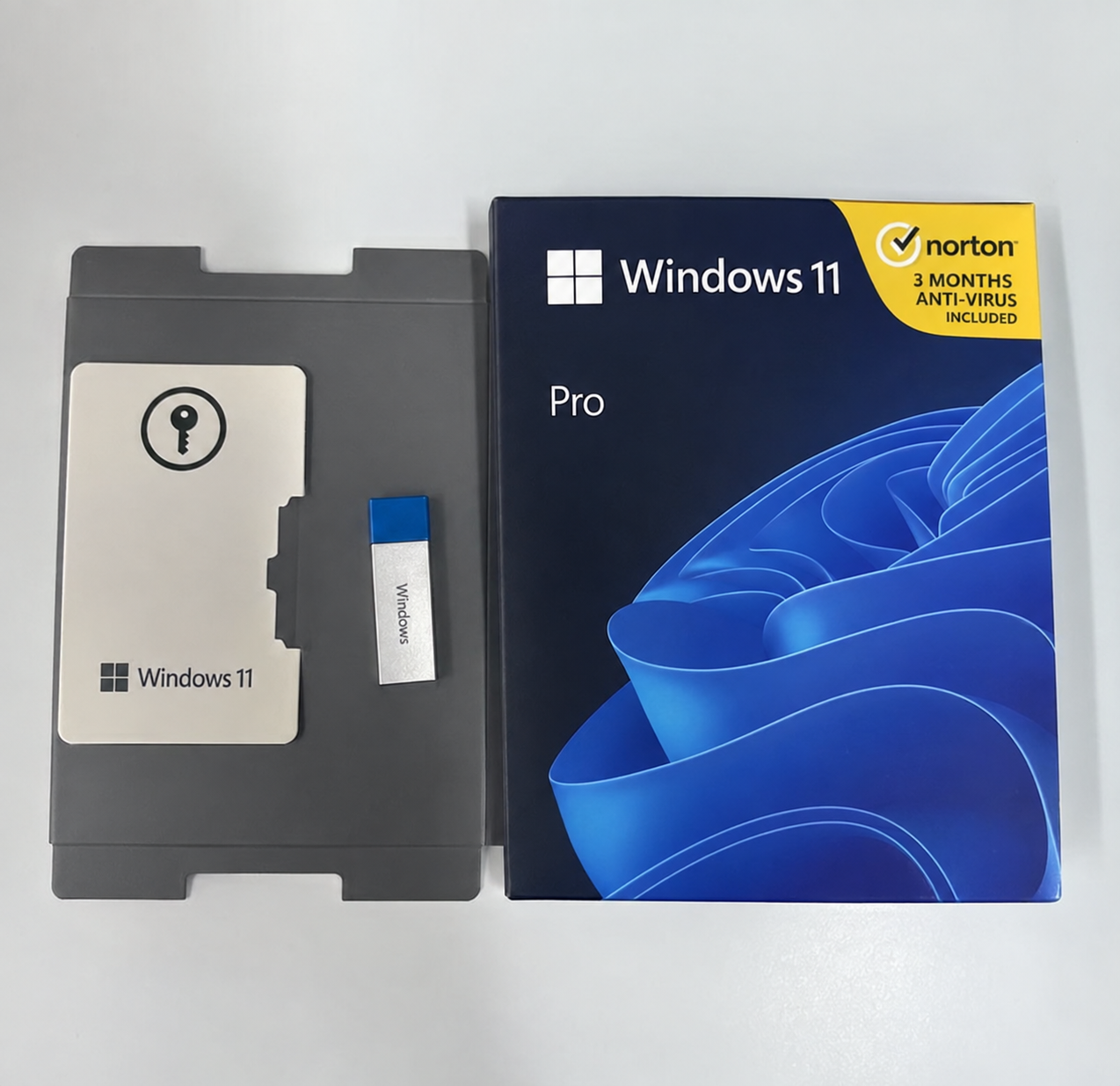 Windows 11 Pro Komplet Pakke + USB + 3 måneders Norton AntiVirus
